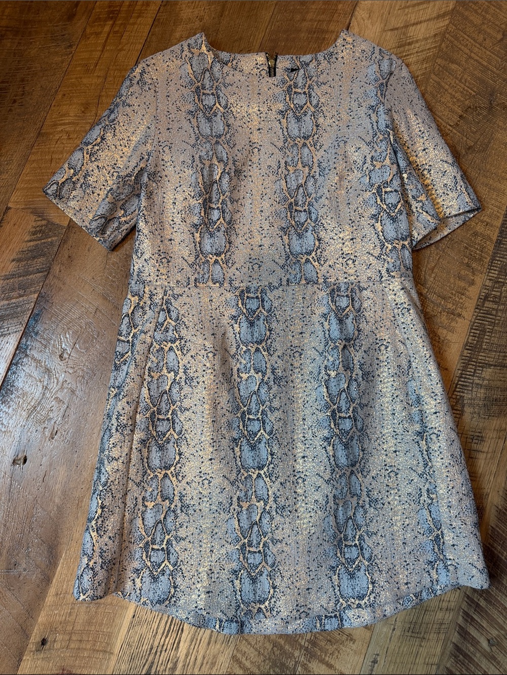 Topshop Snake-Print Short Sleeve Shift Dress in Metallic Snake Print